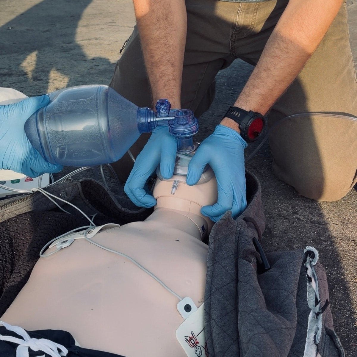 Bag-valve-mask and airway management practice during an HLTAID015 advanced resuscitation session
