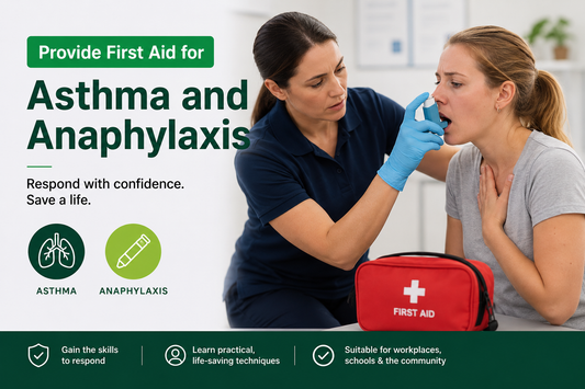 Vitalmed First Aid trainer demonstrating asthma and anaphylaxis emergency response during nationally recognised first aid training in Sydney.