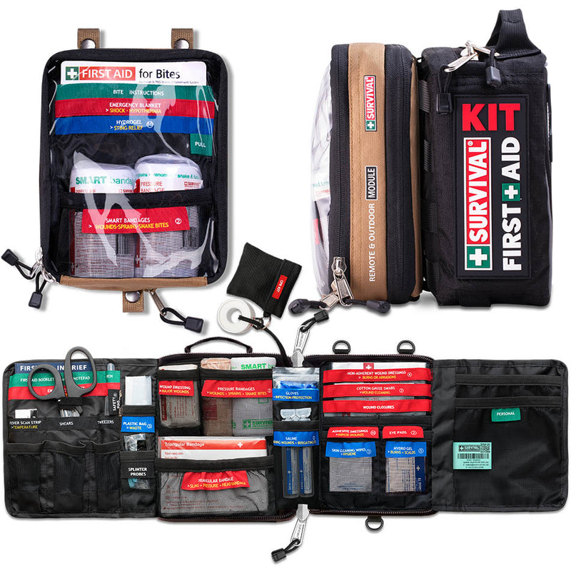 SURVIVAL Travel First Aid KIT with versatile contents for international and Australian travel, WHS compliant for remote areas.